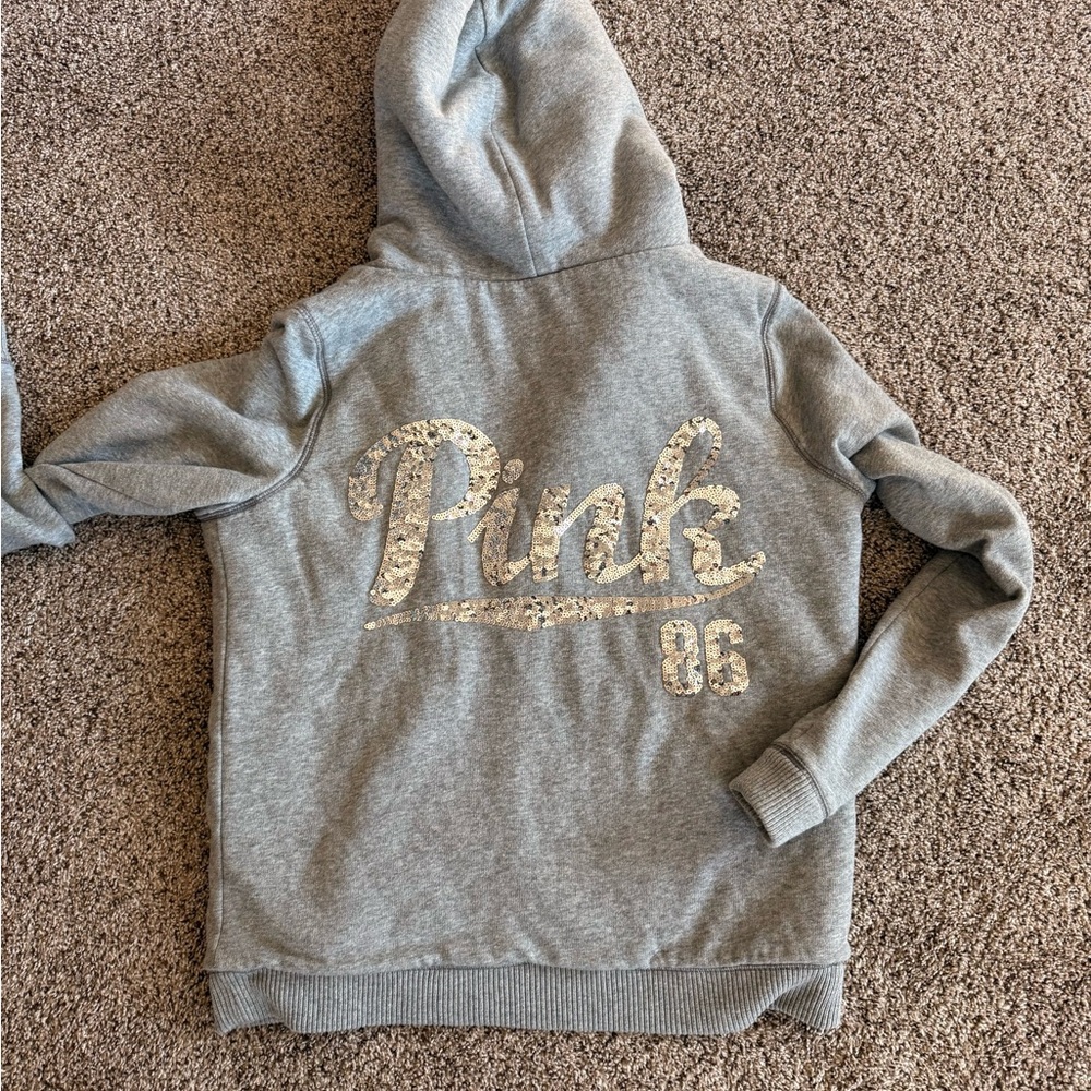 PINK Victoria's Secret Gray Hoodie with Animal Print Lining